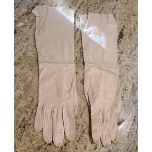 Vintage Size S Beige Kid Leather Formal 14" Long Gloves Lanolav